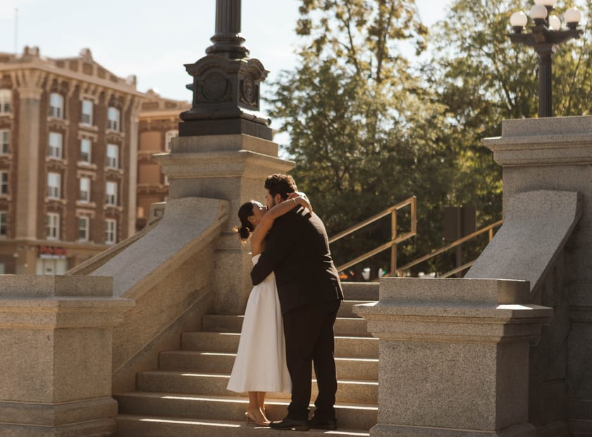 A long hug at the balustrade as the evening sun warms the stone